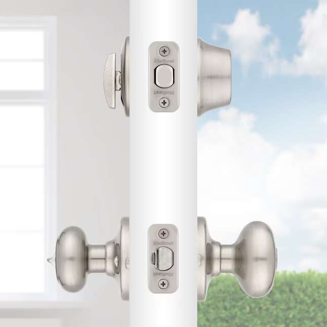 Kwikset Series Cove Satin Nickel Smartkey Exterior Single-cylinder deadbolt Combined Door Knob Combo Pack with Antimicrobial Technology