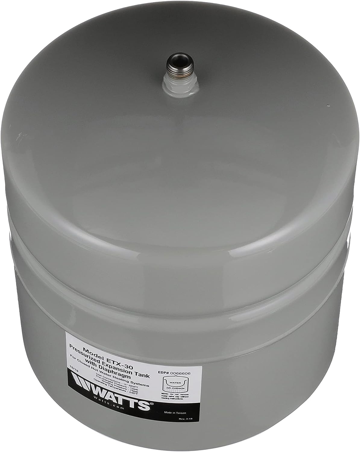 Watts ETX-30 Tanque de expansión de agua no potable Conexión MNPT de 1/2 pulg., 4.5 galones, Gris