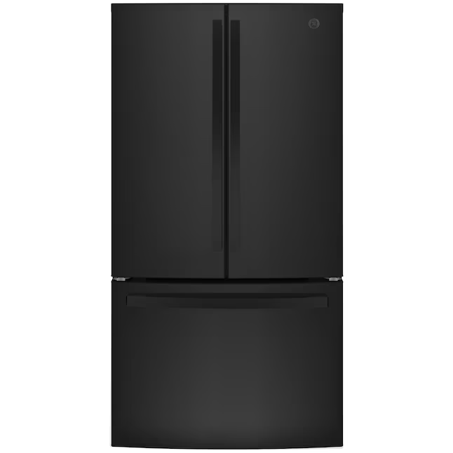 Refrigerador GE de puerta francesa de 27 pies cúbicos con máquina de hielo y dispensador de agua (negro) ENERGY STAR