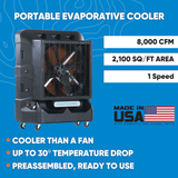 Portacool 8000-CFM Enfriador evaporativo portátil para exteriores de 1 velocidad para 2000 pies cuadrados (motor incluido)