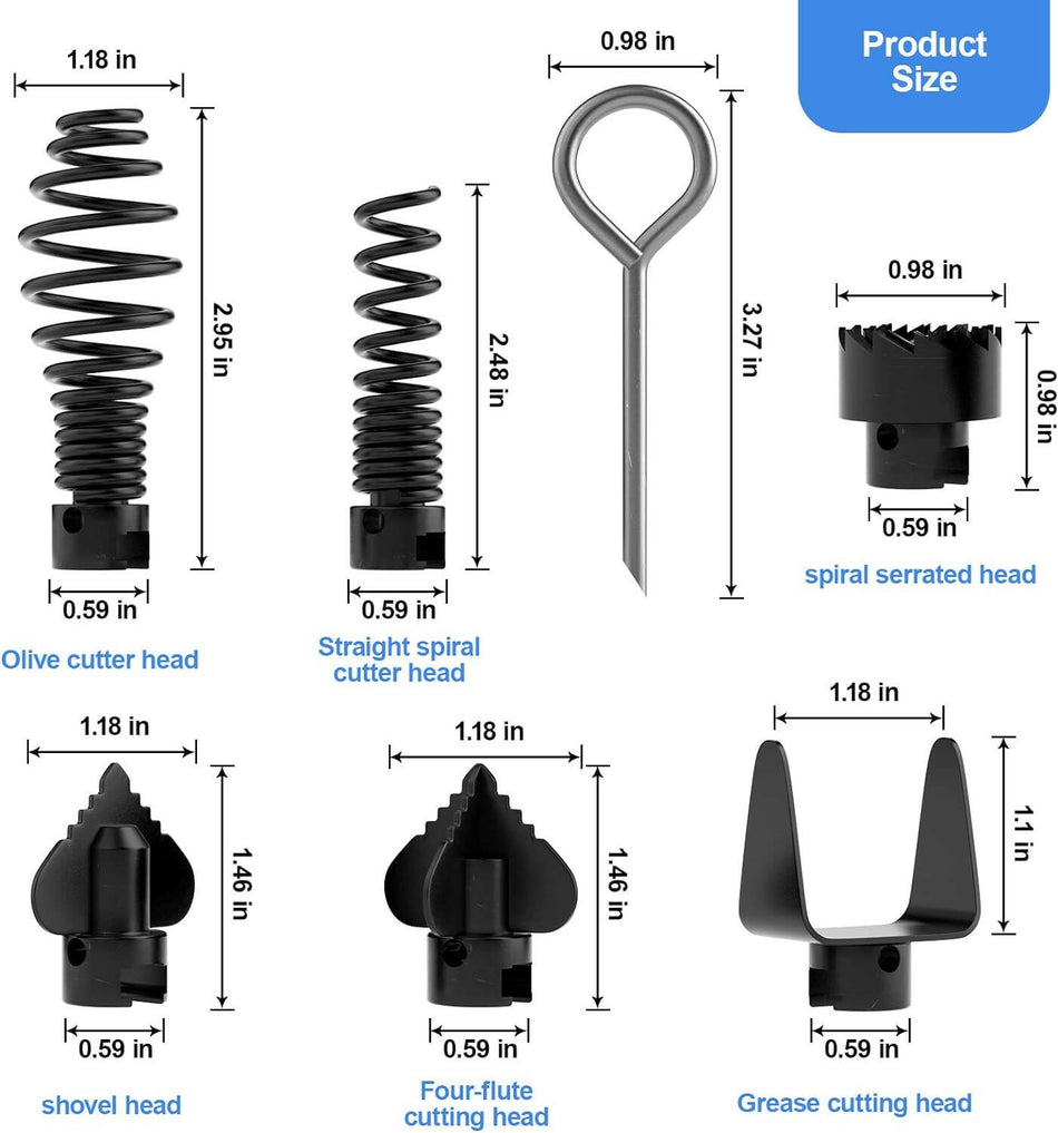Air Foot Pedal + Cutter Head Set, Pedal Switch with 8' Hose, 16mm Steel Spring Automatic Locking Cutter Head, for Drain Cleaning Machines Replace Ridgid K-400, K-380, K-3800, K-7500, Spartan
