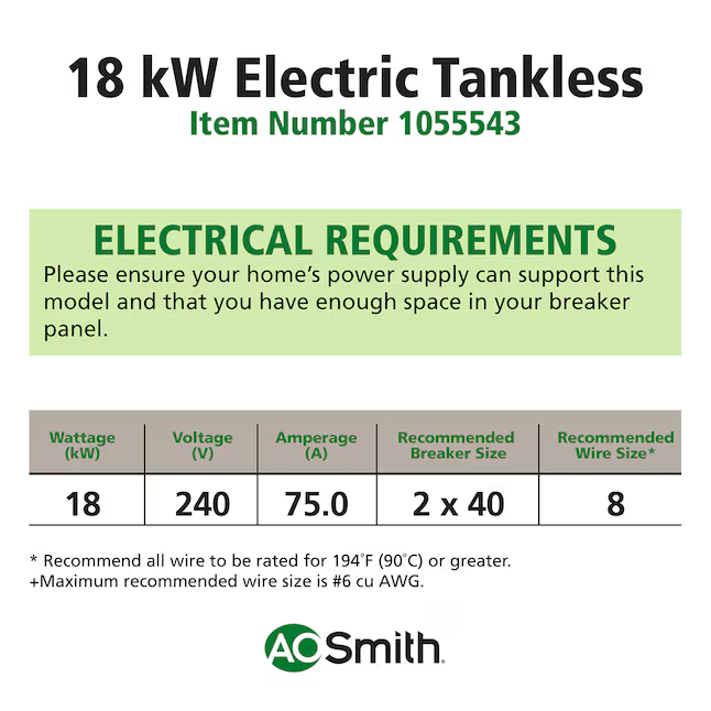 A.O. Smith Signature Series 240-Volt 18-KW 1.6-GPM Tankless Electric Water Heater