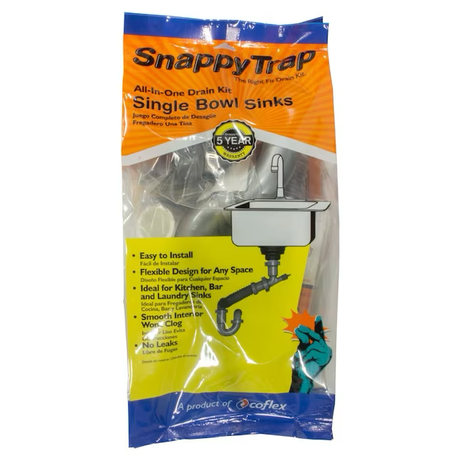 SnappyTrap Snappy Trap Kit de drenaje Fregaderos de cocina de un solo tazón 1-1/2 pulgadas P-Trap Plástico negro