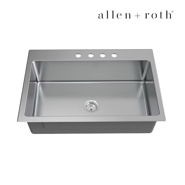Allen + Roth The Theo Dual-mount 33-in x 22-in Stainless Steel Single Bowl 4-Hole Kitchen Sink