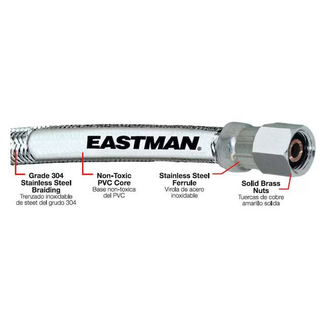 Eastman 20 Fuß 1/4-Zoll-Kompressionseinlass x 1/4-Zoll-Kompressionsauslass Edelstahl-Eisbereiter-Anschluss