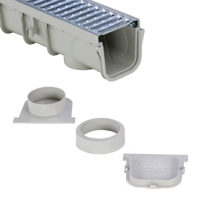 NDS 5 in. Pro Channel Drains and Grates 40-in L x 5-in W x dia Drain (Light Gray/Galvanized Steel)