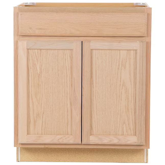 Project Source 30-in W x 35-in H x 23.75-in D Natural Unfinished Oak Door and Drawer Base Fully Assembled Cabinet (Flat Panel Square Door Style)