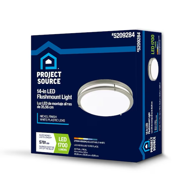 Project Source 1-Light 14-in Brushed Nickel LED Flush Mount Light