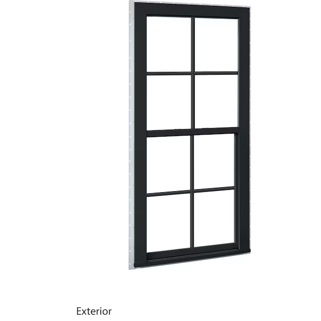 RELIABILT 150 Series New Construction 31-1/2-in x 35-1/2-in x 3-1/4-in Jamb Black Vinyl Low-e Single Hung Window with Grids Half Screen Included