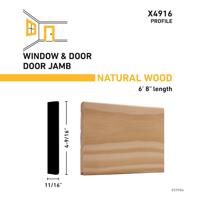 RELIABILT Jamba de puerta X4916 de pino sin terminar de 11/16 x 4-9/16 x 6 pies y 8 pulgadas 