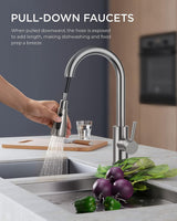 FORIOUS Brushed Nickel Kitchen Faucet with Pull Down Sprayer