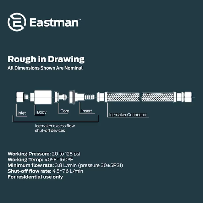 Eastman Conector para máquina de hacer hielo de acero inoxidable trenzado, entrada de compresión de 10 pies y 1/4 pulgadas x salida de compresión de 1/4 pulgadas