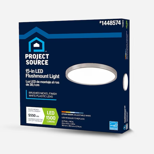 Project Source Adjustable Color Temperature 1-Light 15-in Nickel LED Flush Mount Light