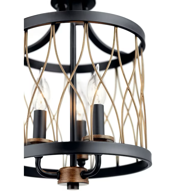 Kichler Brookglen - Lámpara colgante de 3 luces, color negro con tono dorado, estilo campestre/cabaña francesa
