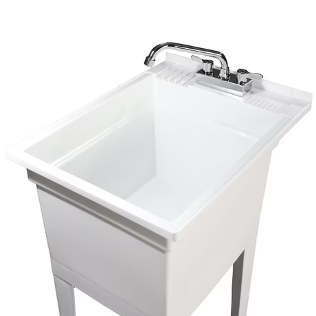 Project Source Bañera independiente con desagüe y grifo, color blanco, 18 x 24 pulgadas, 1 lavabo 