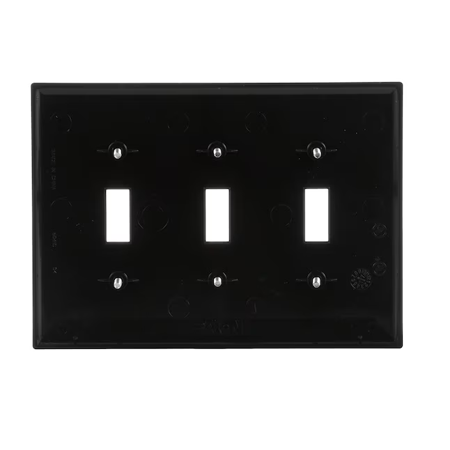 Eaton 3-Gang Midsize Black Polycarbonate Indoor Toggle Wall Plate