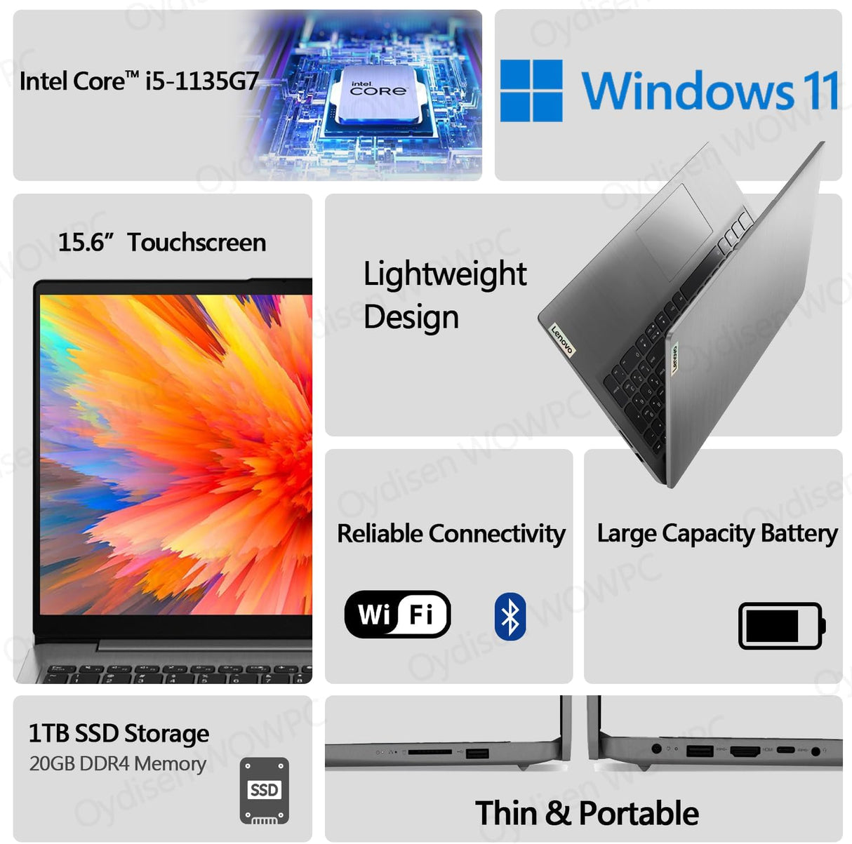 Laptop Lenovo con pantalla táctil de 15,6", procesador Intel Core i5-1135G7, 20 GB de RAM, 1 TB SSD, IdeaPad 3, pantalla FHD de 15,6 pulgadas, Wi-Fi 6 y Bluetooth 5, batería de larga duración, Windows 11, 1 año de Microsoft 365