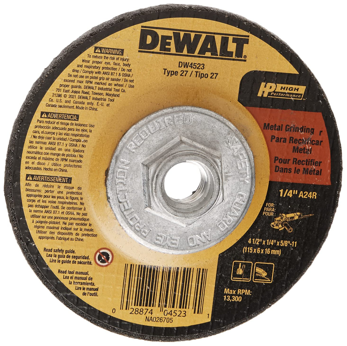Muela abrasiva DeWalt de 4,5" de uso general (DW4523) 