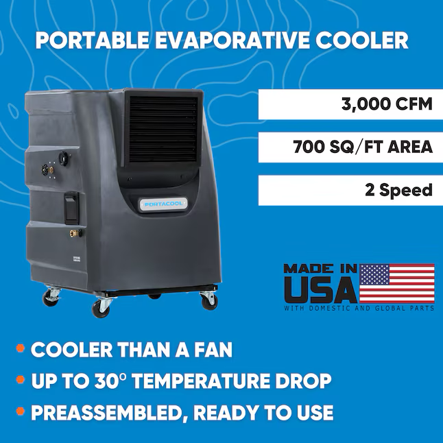 Portacool 2400-CFM Enfriador evaporativo portátil para exteriores de 2 velocidades para 700 pies cuadrados (motor incluido)