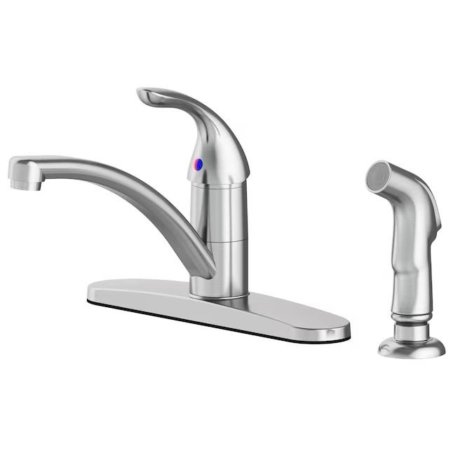 Project Source Stainless Steel Single Handle Mid-arc Kitchen Faucet with Deck Plate and Side Spray Included