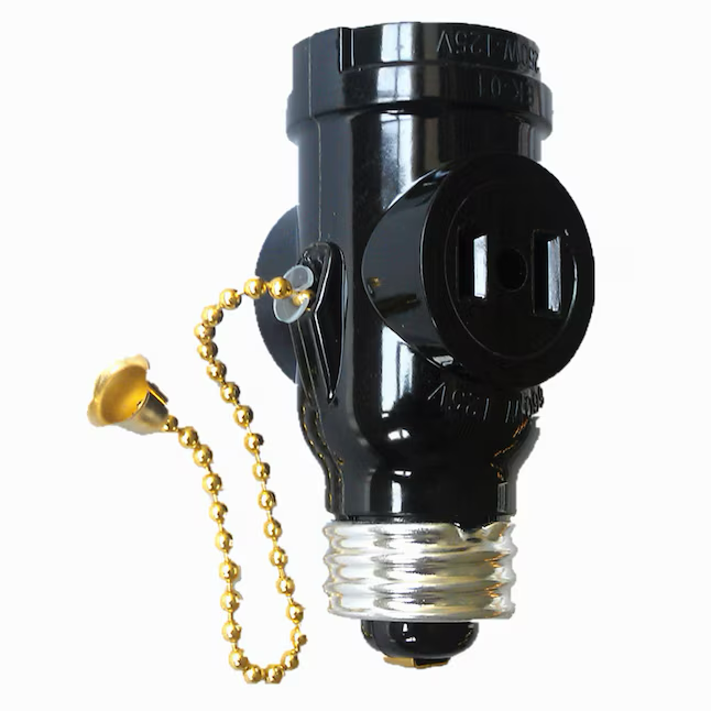 Project Source 660-Watt Black Medium Light Socket Adapter with Pull Chain