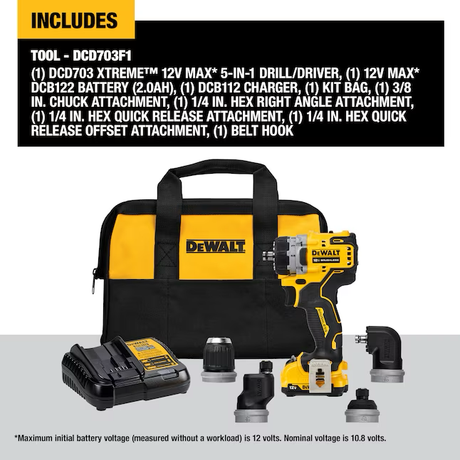 DEWALT XTREME 5-In-1 12-volt Max 3/8-in Brushless Cordless Drill (1-Battery Included, Charger Included and Soft Bag included)