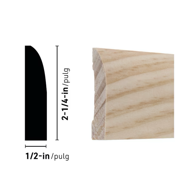 RELIABILT 1/2-in x 2-1/4-in x 8-ft Modern Unfinished Pine 3726 Baseboard Moulding
