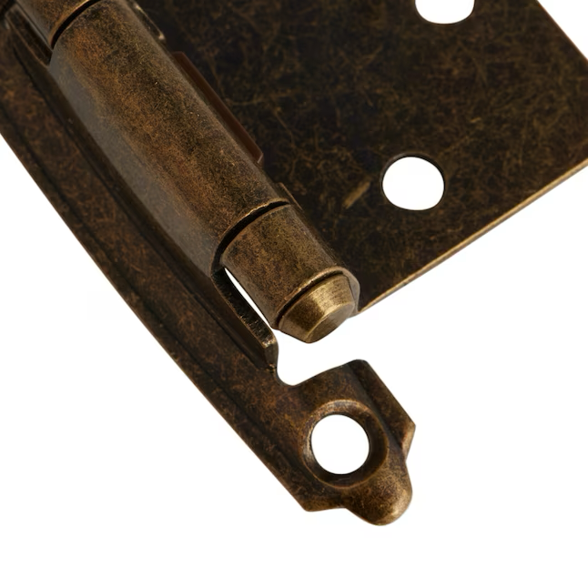 RELIABILT 200-Degree Adjustable Overlay Surface Self-closing Aged Brass Cabinet Hinge, 1 Pair (2-Pieces)
