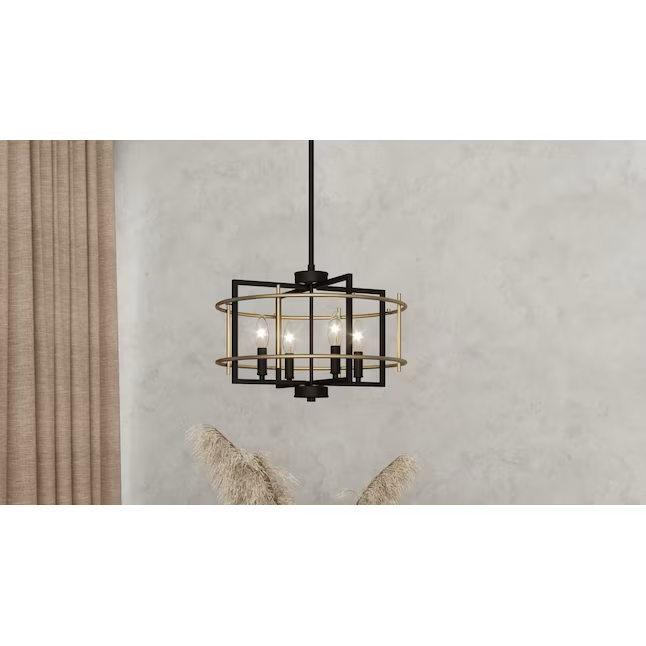 Quoizel Adler Lámpara colgante geométrica moderna/contemporánea de 4 luces en negro mate y oro nouveau