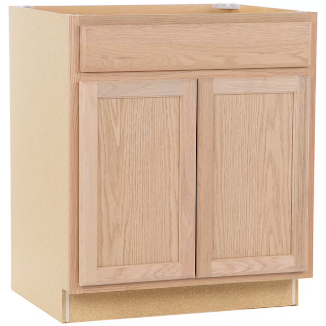 Project Source 30-in W x 35-in H x 23.75-in D Natural Unfinished Oak Door and Drawer Base Fully Assembled Cabinet (Flat Panel Square Door Style)