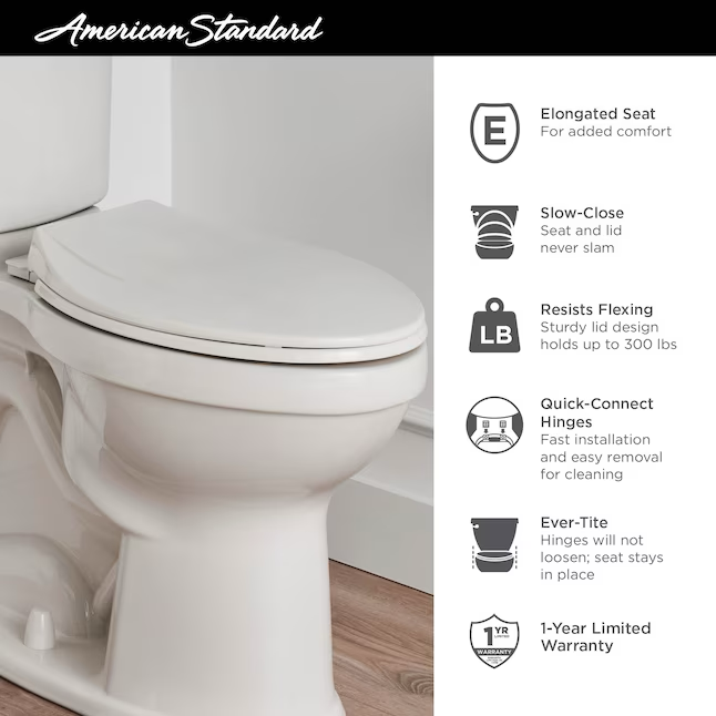 American Standard MightyTuff Plastic Bone Elongated Soft Close Toilet Seat