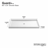 Sterling Base de ducha rectangular de umbral único con desagüe central de 34 pulgadas de ancho x 60 pulgadas de largo (blanco) 