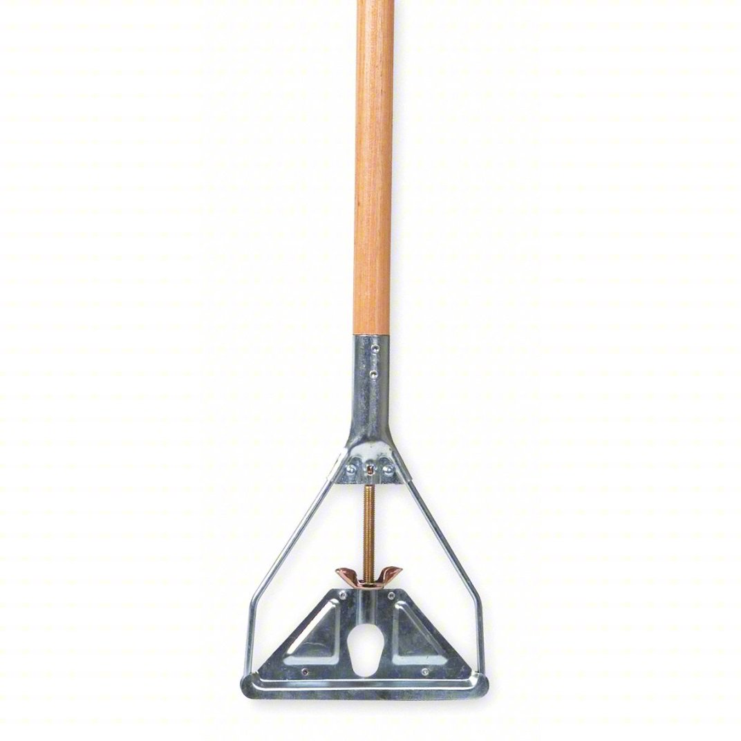TOUGH GUY Wet Mop Handle: Slide-On Connection, Wood, 60 in Handle Lg, Metal Tip Material, Natural