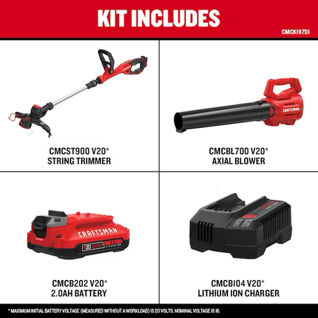 CRAFTSMAN V20 20-volt Max Cordless Battery String Trimmer and Leaf Blower Combo Kit (Battery & Charger Included)