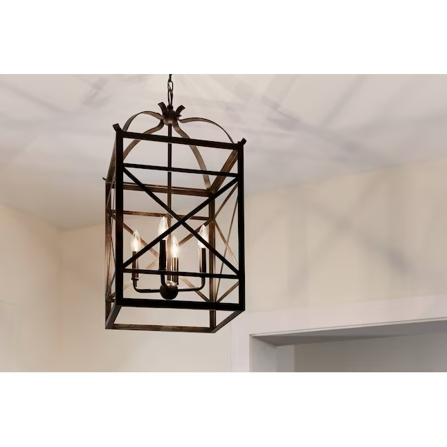 Kichler Arborwood 4-flammige industrielle quadratische hängende Hängeleuchte aus gealterter Bronze