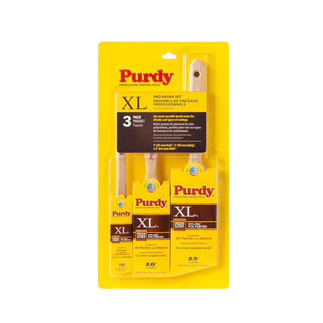 Purdy 3-Pack Xl Multiple Sizes Reusable Nylon- Polyester Blend Flat and Angle Paint Brush (Brush Set)