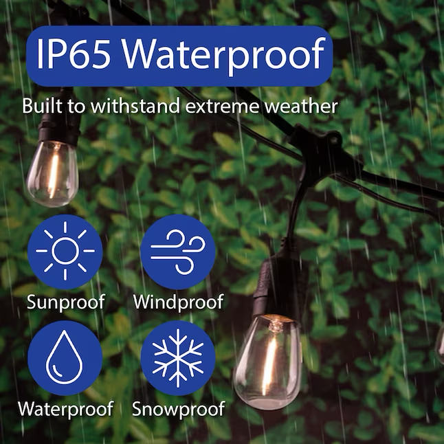 Harbor Breeze 48-ft Plug-in Black Outdoor String Light with 18 White-Light LED Edison Bulbs