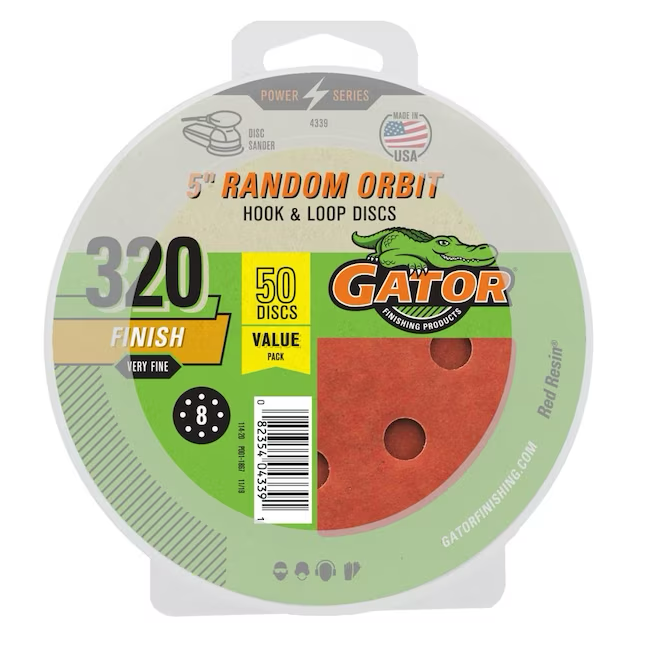 Gator 5 In Hook and Loop 8 Hole Discs 320 Grit 50pk 50-Piece Aluminum Oxide 320-Grit Disc Sandpaper