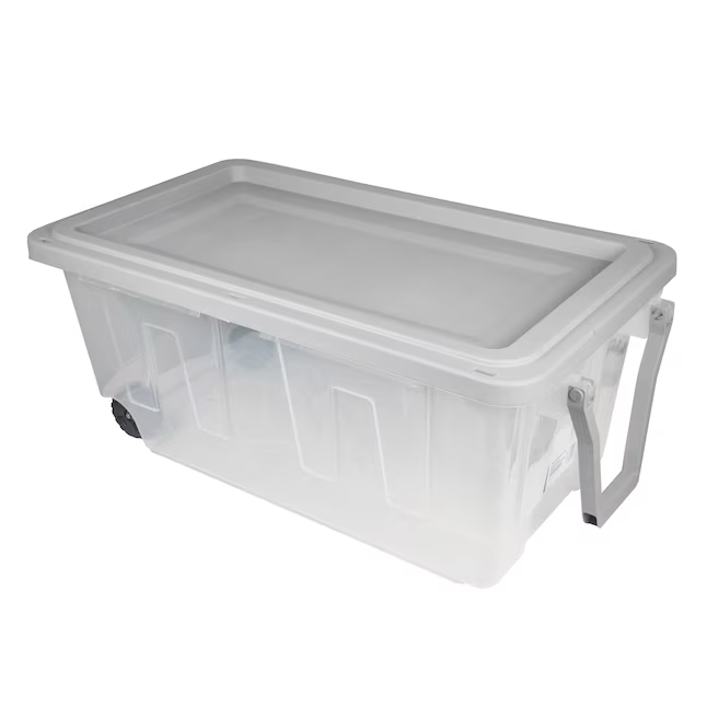 Project Source Large 40-Gallons (160-Quart) Clear Heavy Duty Rolling Tote with Standard Snap Lid