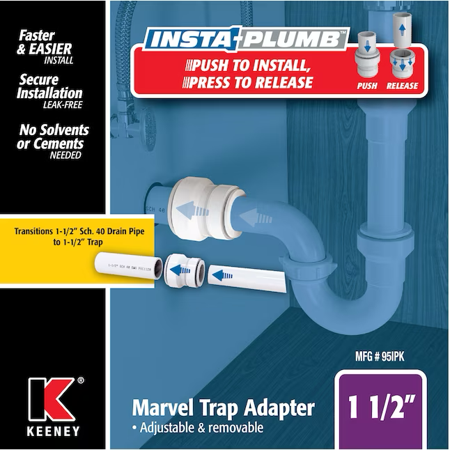 Keeney Insta-Plumb 1-1/2-in Plastic Push-to-connect Trap Adapter