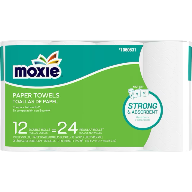 MOXIE Ultra 12 24 rollos de toalla blanca SS, 12 toallas de papel