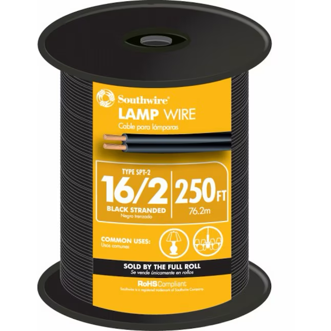 Southwire 250-ft 16/2 Black Stranded Lamp Cord
