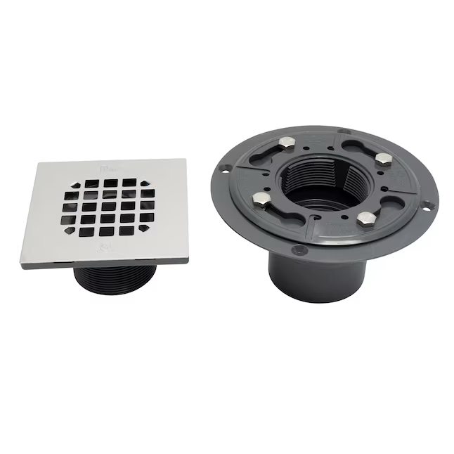 Oatey 2-in or 3-in Low Profile PVC Drain with Square Stainless Steel Strainer
