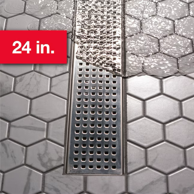 Oatey Vivante Desagüe de ducha lineal de acero inoxidable de 24 pulgadas con patrón cuadrado
