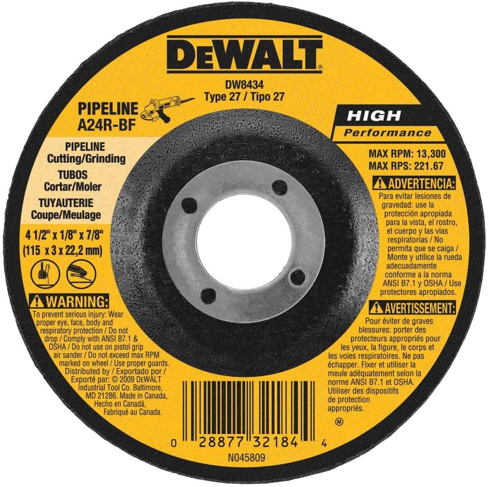 DeWalt DW8435 Muela abrasiva de 4-1/2 pulgadas por 1/8 pulgadas por 5/8 pulgadas