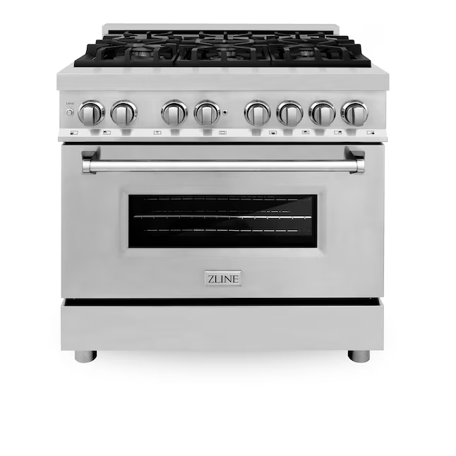 ZLINE Professional 36-in Deep Recessed 6 Burners Convection Oven Freestanding Dual Fuel Range (Stainless Steel)
