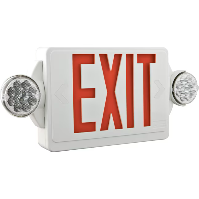 Lithonia Lighting LHQM 5-Watt 120/277-Volt LED White Hardwired Exit Light with Red Lights