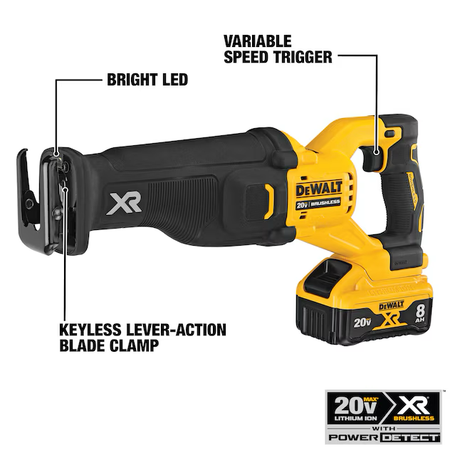 DEWALT XR POWER DETECT 20-volt Max Variable Speed Brushless Cordless Reciprocating Saw (Bare Tool)