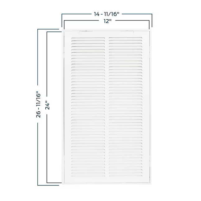EZ-FLO Rejilla de filtro de aire de retorno de acero de 12 pulgadas x 24 pulgadas (tamaño de conducto), color blanco