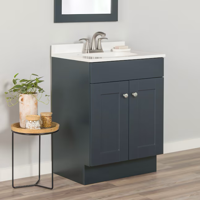 Project Source 24-in Deep Blue Single Sink Bathroom Vanity with White Cultured Marble Top